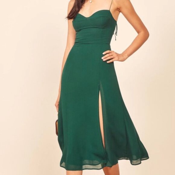 NEW Reformation Juliette Dress in Emerald Green Size 0 NWT - Picture 1 of 12